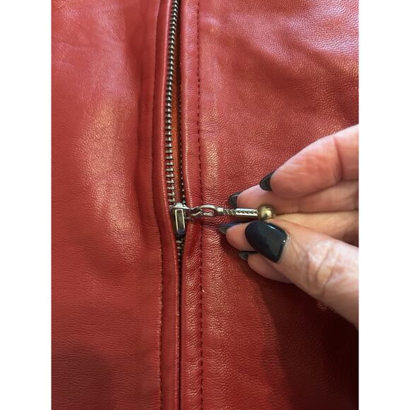 Women's Vintage Y2k Saguaro Red Leather Zip Up Lined Biker Vest Jacket Sz Large - Picture 6 of 14